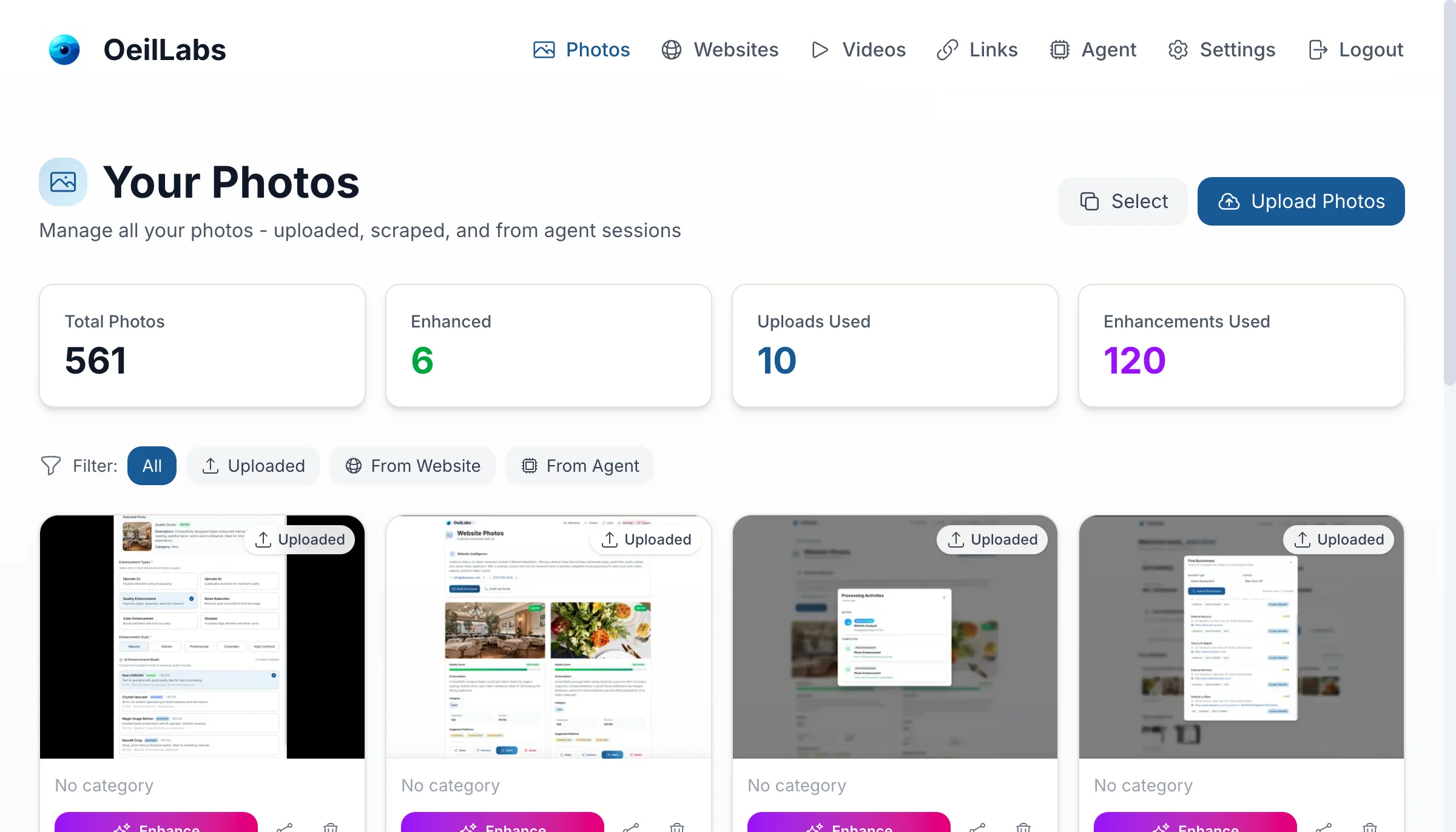 Photos Gallery - Browse and select photos for enhancement