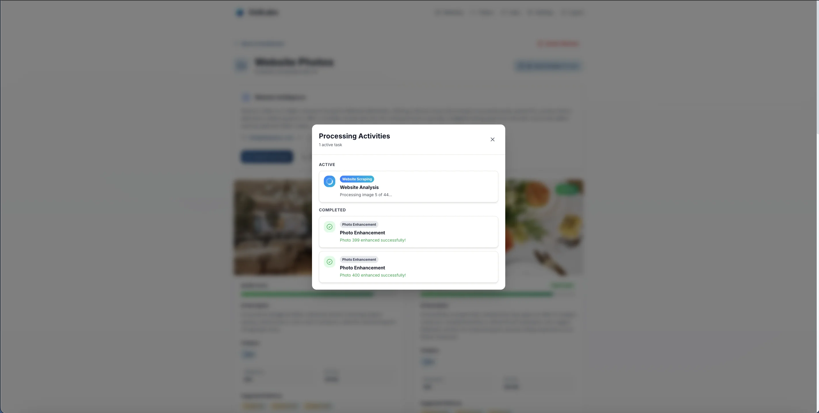 Processing Activities - Real-time scraping progress