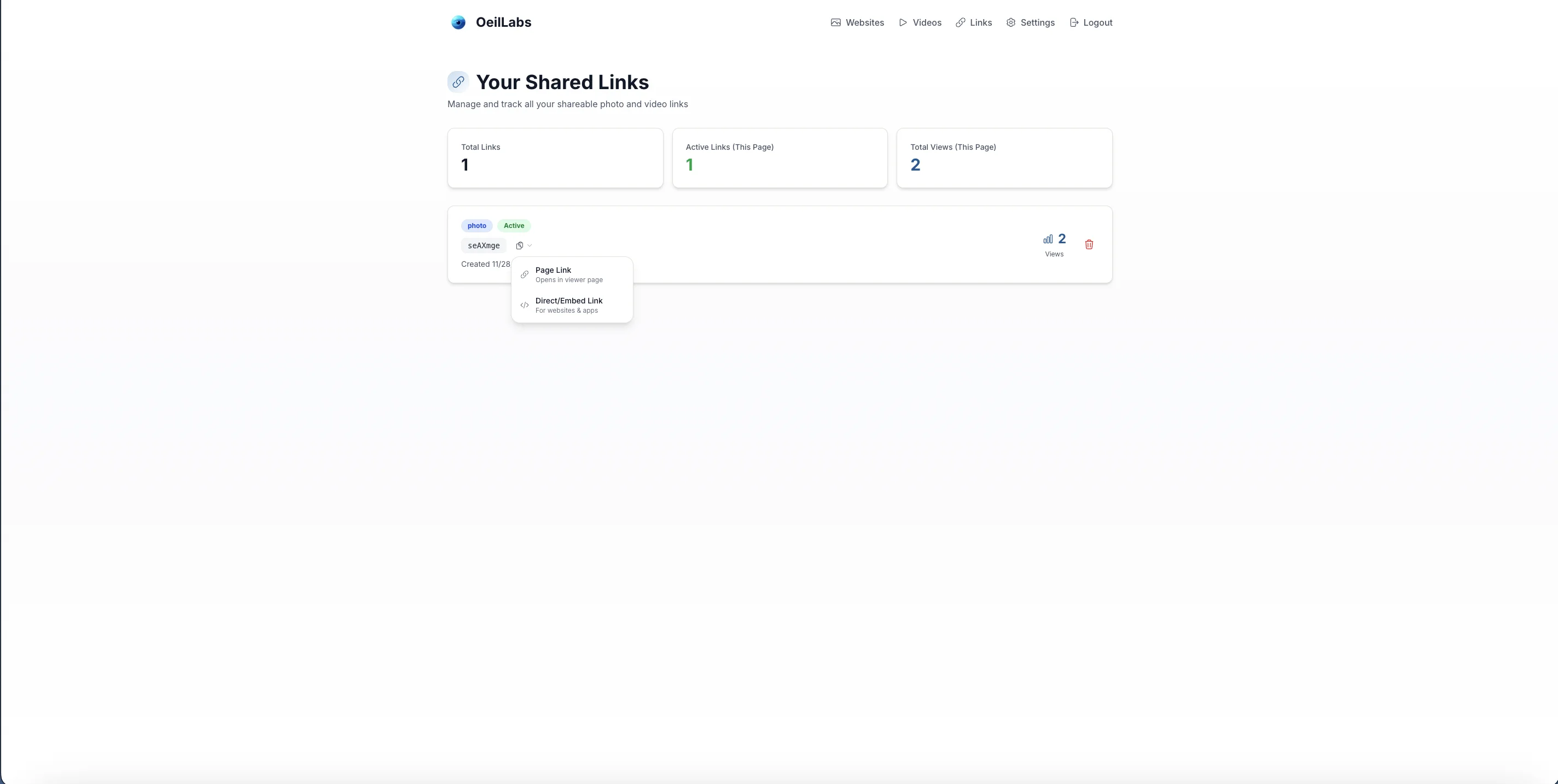 Shared Links Dashboard - Manage and track all shared content