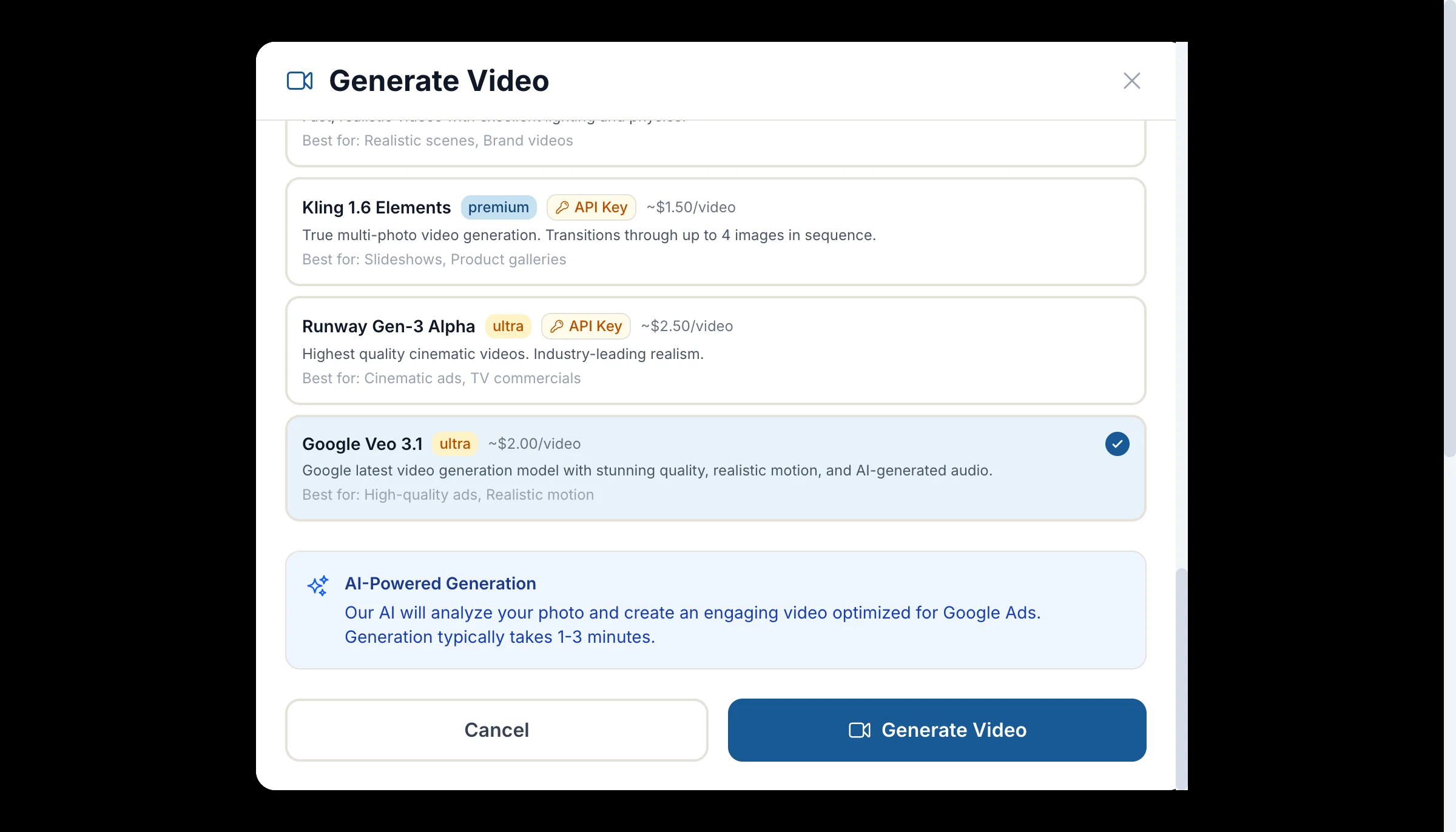 Premium AI Models - Veo 3, Luma Ray2, Runway Gen-3